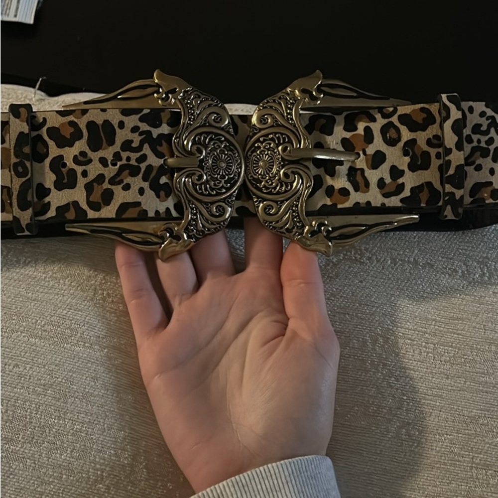 Leopard Print Belt with Gold Buckles